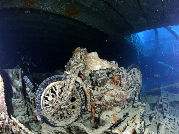 Diver exploring a historic deep wreck — Greece deep wreck expedition